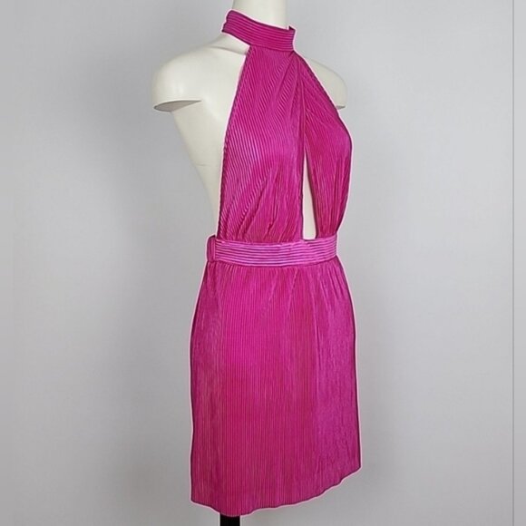 Sincerley Jules Women's Hot Pink Pleated Cross Over Halter Dress Lined Sz Medium - Picture 2 of 12